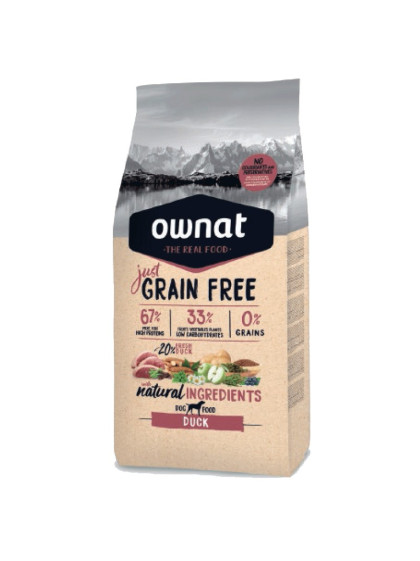 Croquettes Just Grain Free Canard Ownat 14 kg