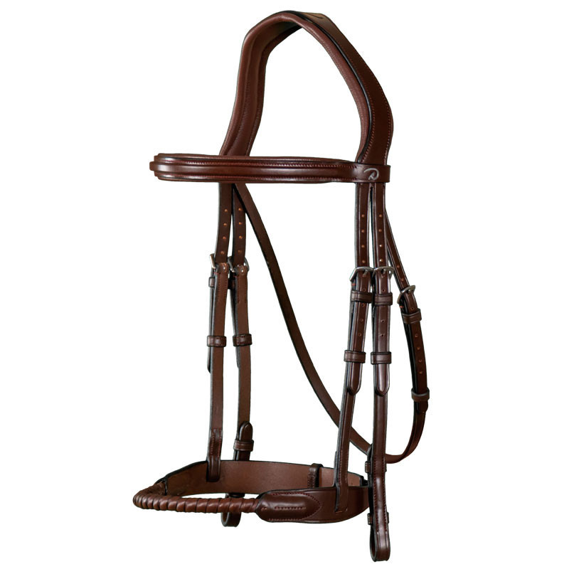 Bride anglaise royale pour chevaux en cuir marron Flash rembourré Bride anatomique noire Rênes en caoutchouc Full Cob Riding Racing