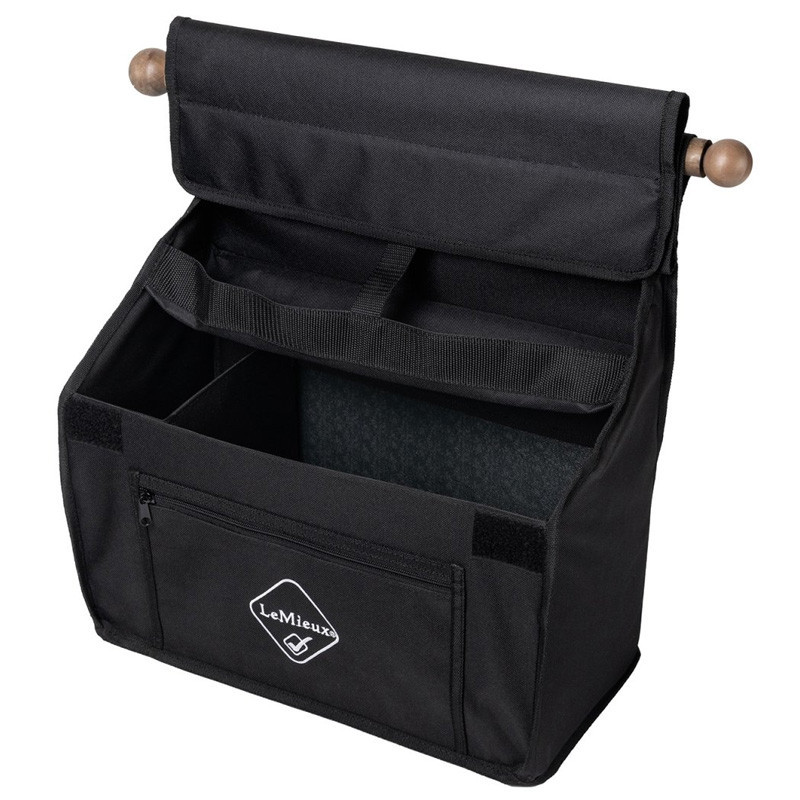 Sac de pansage à suspendre Grooming Bag LeMieux noir ouvert Sac de pansage à suspendre Grooming Bag LeMieux noir ouvert