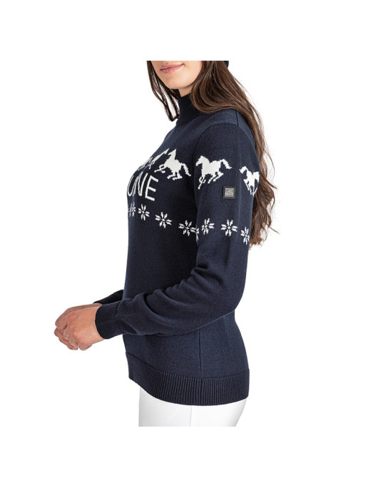 Pull de noël Rudolph Equiline porté côté