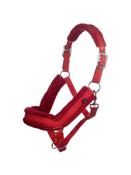 Licol Pour Cheval Rhinegold - Nylon Avec Bordure En Fourrure Et Crochet De Déclenchement, Couleur Rouge