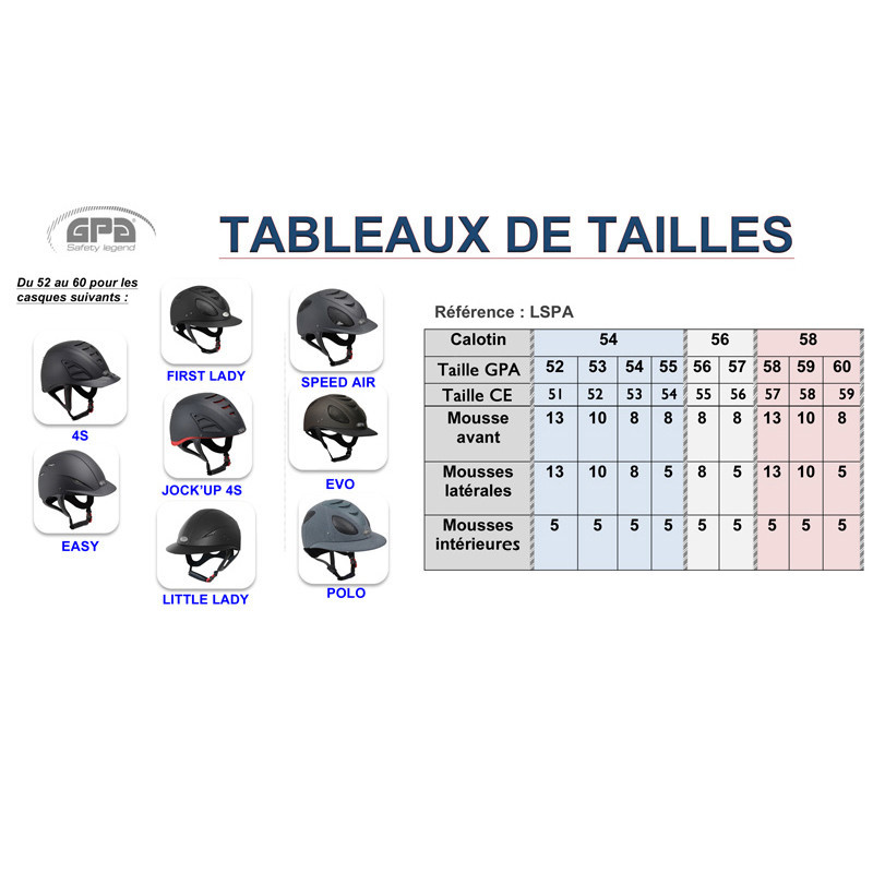 Casque Little Lady 2X Glossy GPA guide des tailles