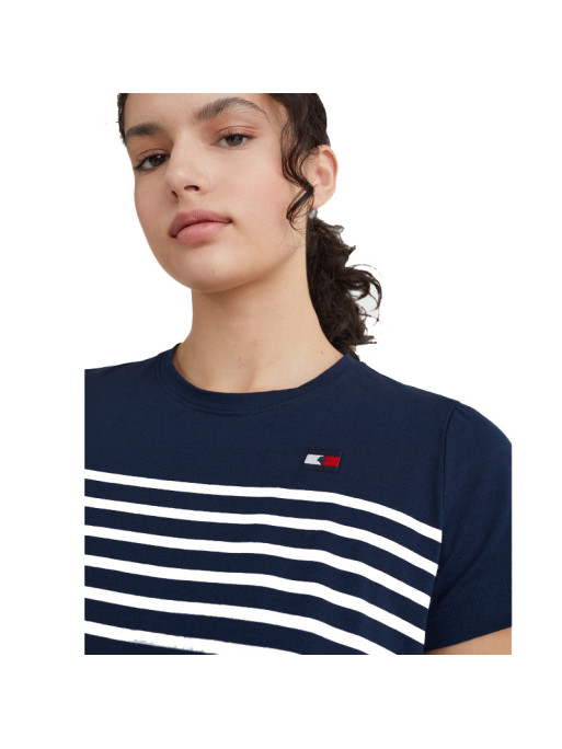 T-shirt à col rond partiellement rayé Tommy Hilfiger Equestrian marine zoom