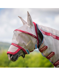 Masque anti-mouches Rambo Plus Horseware blanc cerise bleu 1