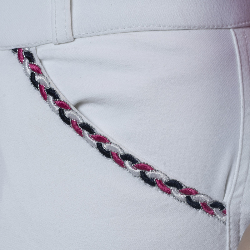 Pantalon d'équitation femme Mendoza Flags&Cup blanc poche