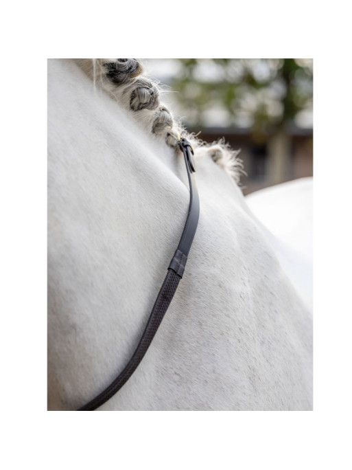 Rênes fixes sans anneaux en caoutchouc noir, Full = Cheval