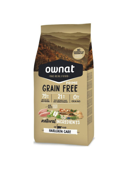 Croquettes chat Grain Free Prime Hair&Skin Care Ownat 3Kg