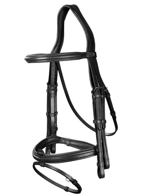 Bride/Combinaison De Filet En Cuir Noir Avec Quincaillerie Laiton - Pour Cheval - Occasion En Bon état